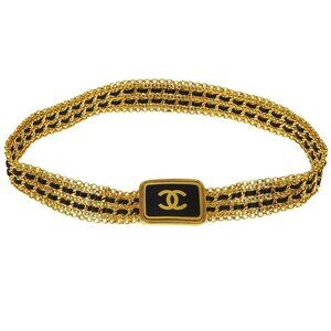 Chanel Buckle Chain Belt Black 96A Small Good 123711